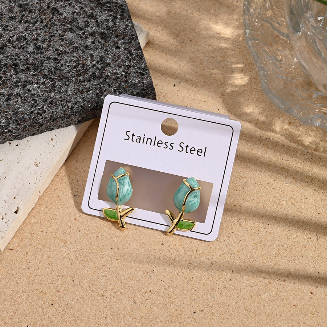 Aretes de tulipán aqua