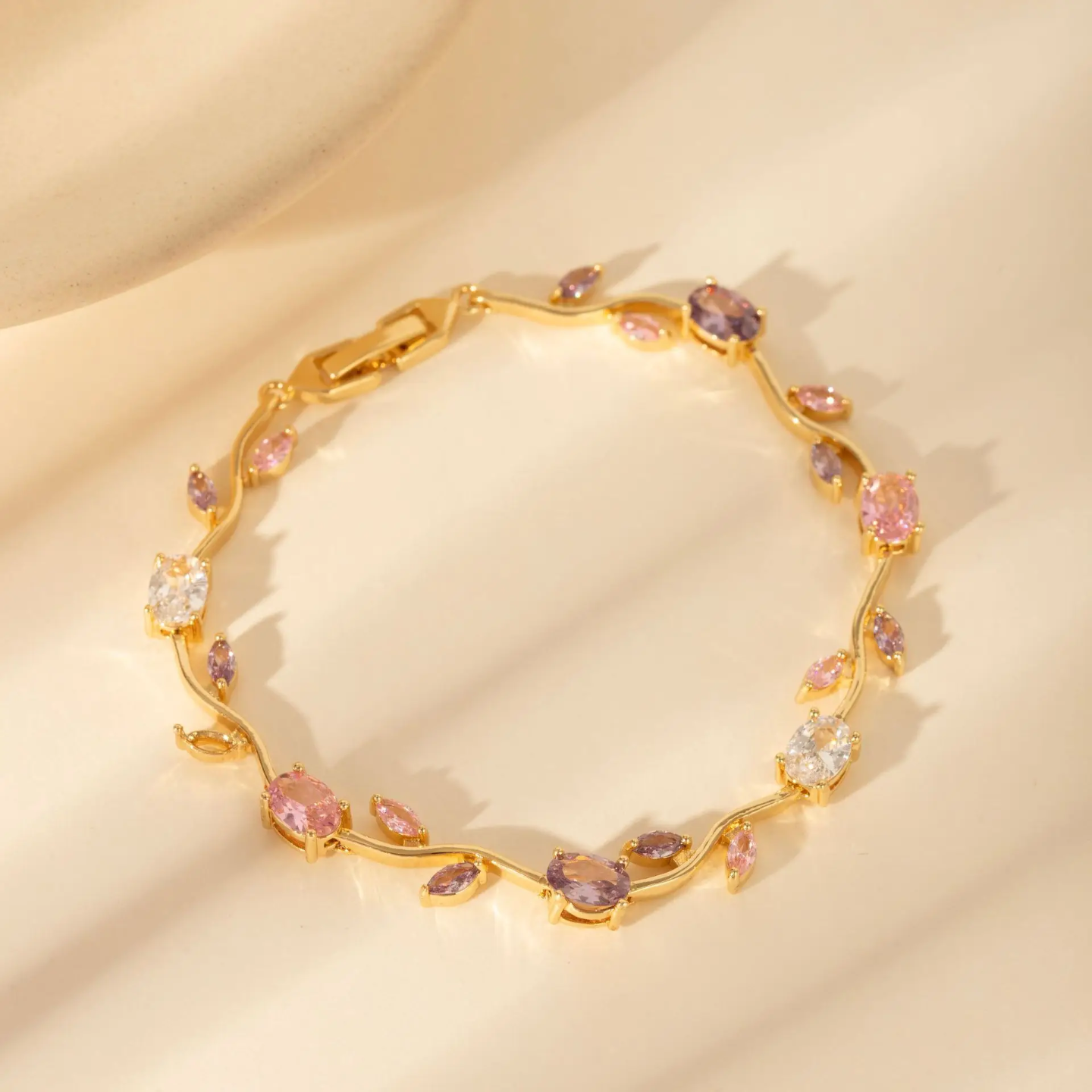 Pulsera con piedras rosado y blanco