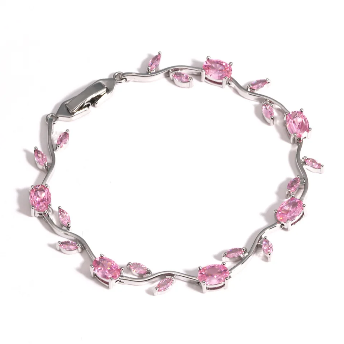 Pulsera con piedra rosada plateado