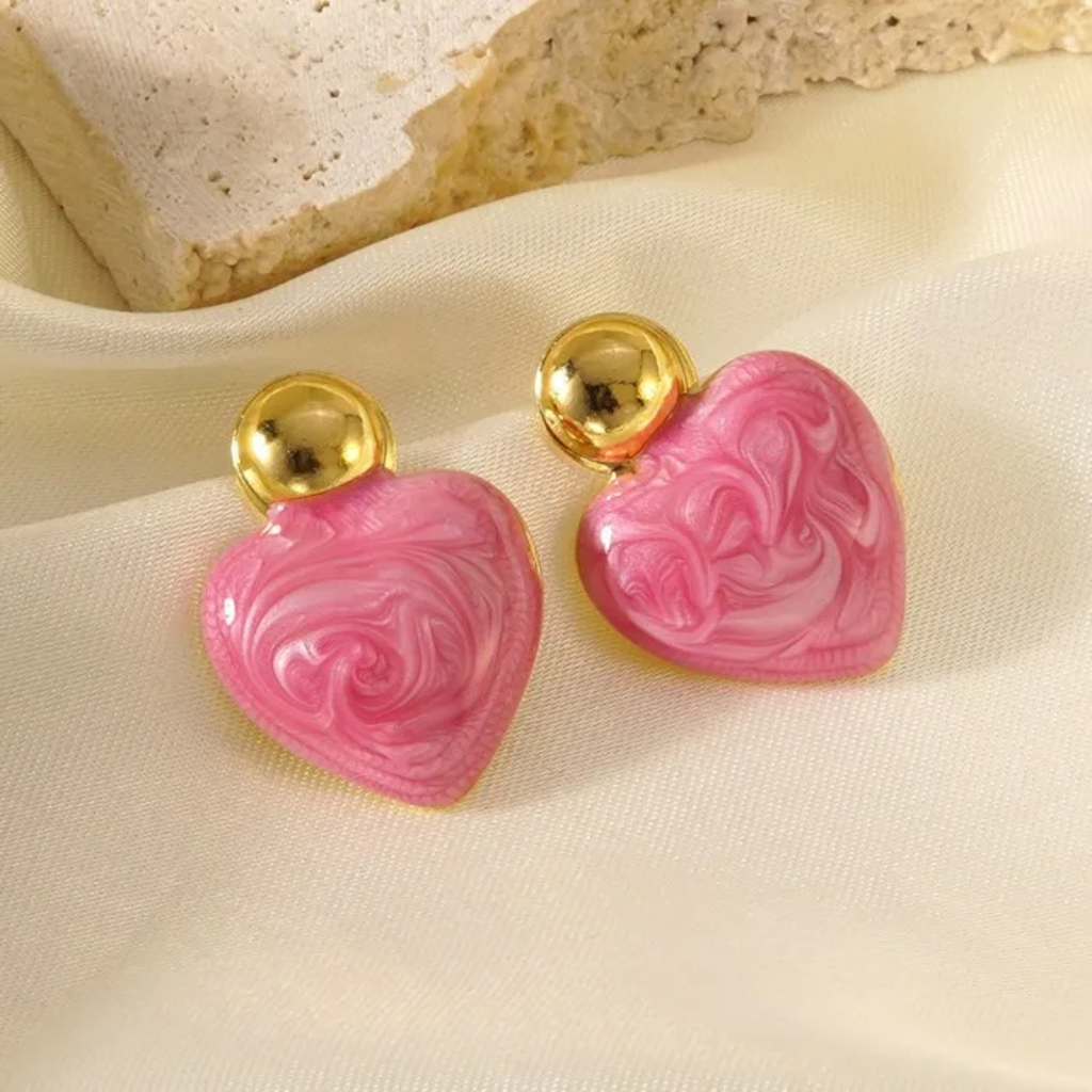 Aretes Corazón Nacarado Rosa