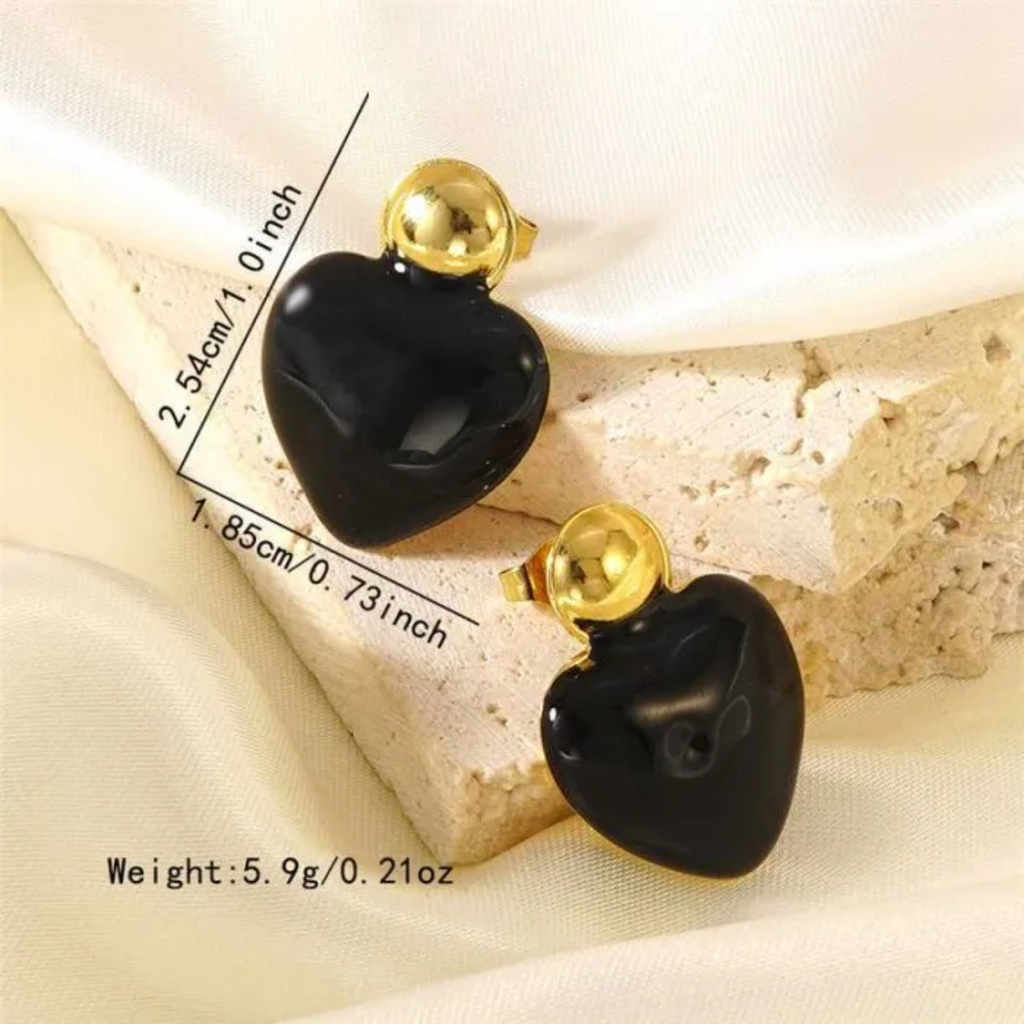 Aretes Corazón Nacarado Negro