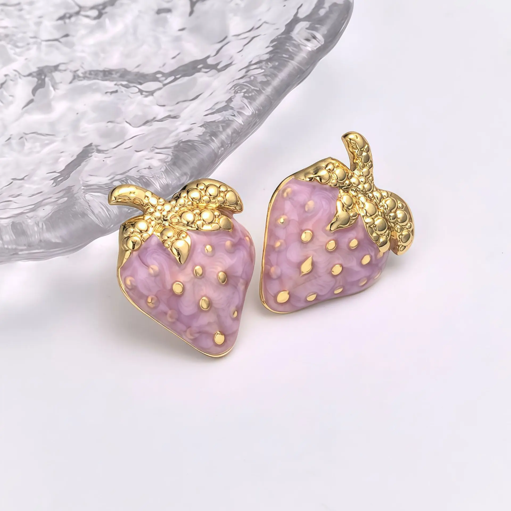 Aretes Dulce Fresa Lila Dorada