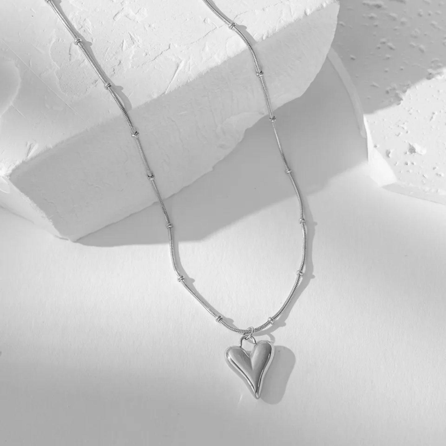 Cadena Corazón Liso Plateado
