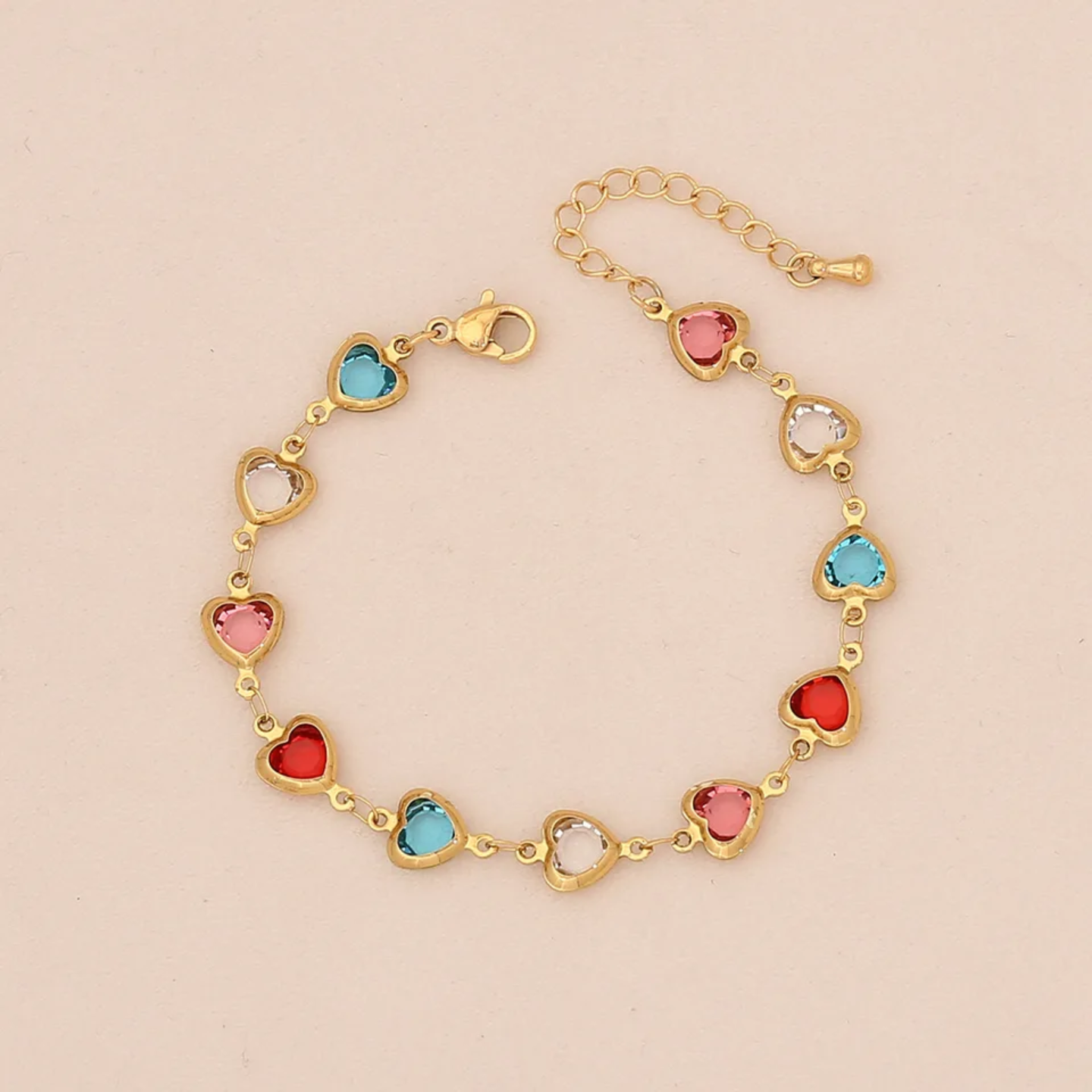 Pulsera dorada de corazones varios colores