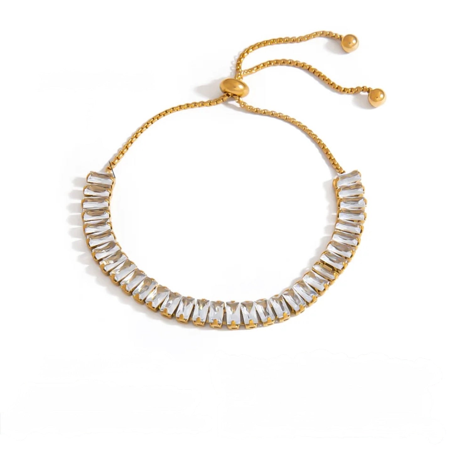 Pulsera Ajustable Cristales Baguette Dorada