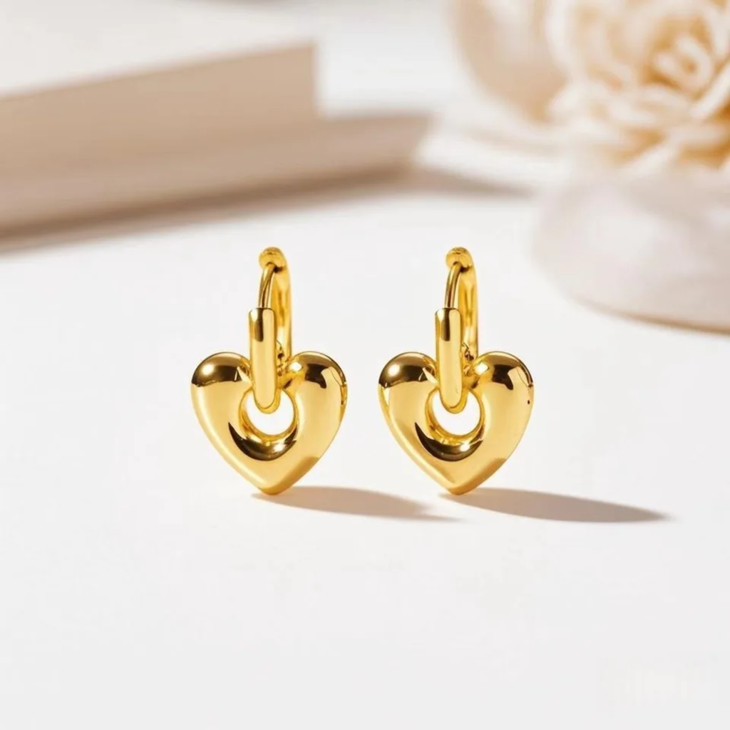 Aretes Argolla Corazón Colgante Dorado