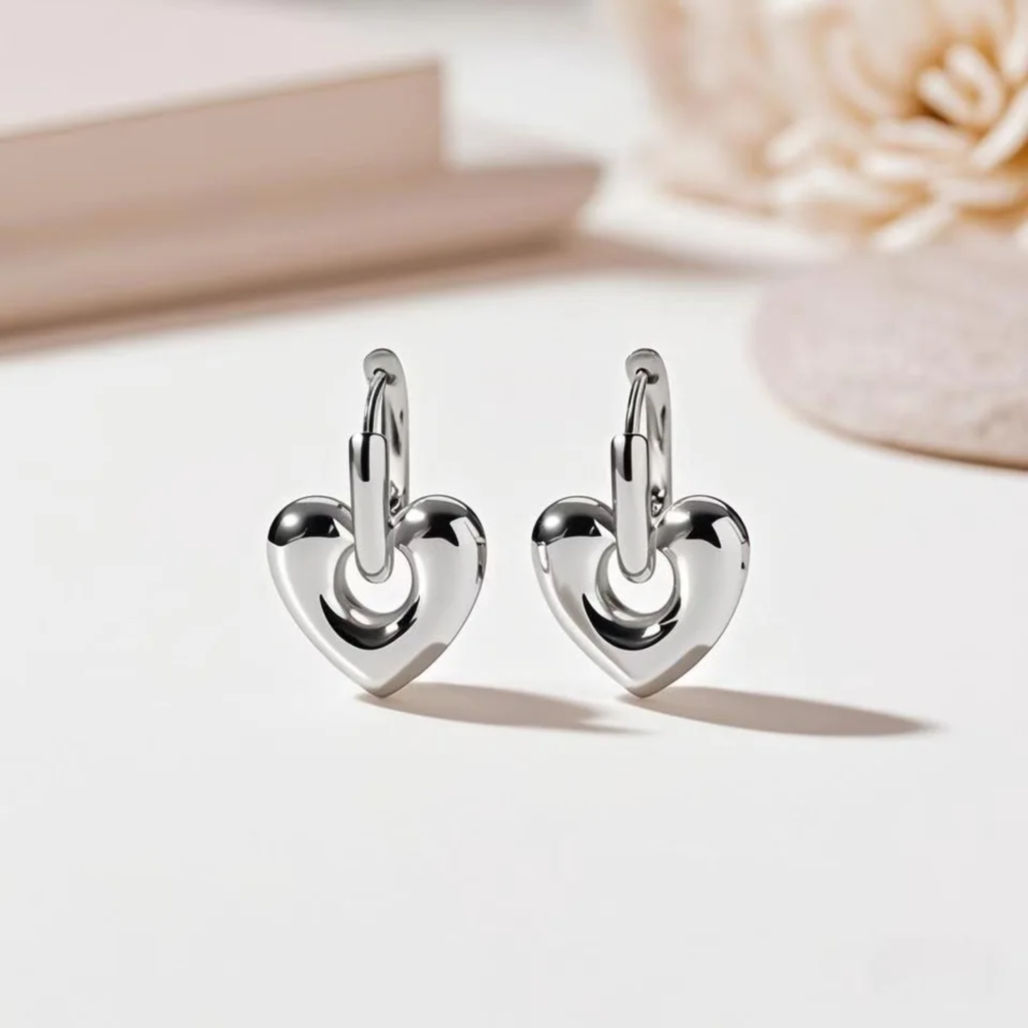 Aretes Argolla Corazón Colgante Plateado