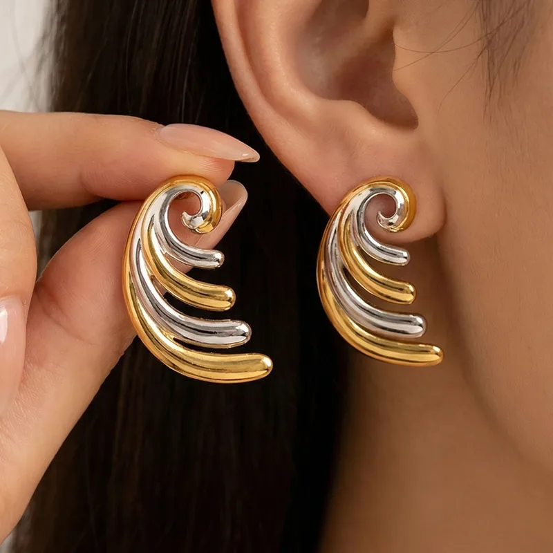 Aretes Espiral Ola Bicolor