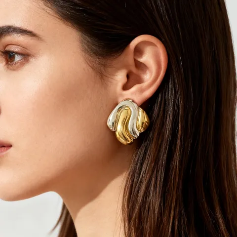 Aretes Ondas Volumétricas Bicolor
