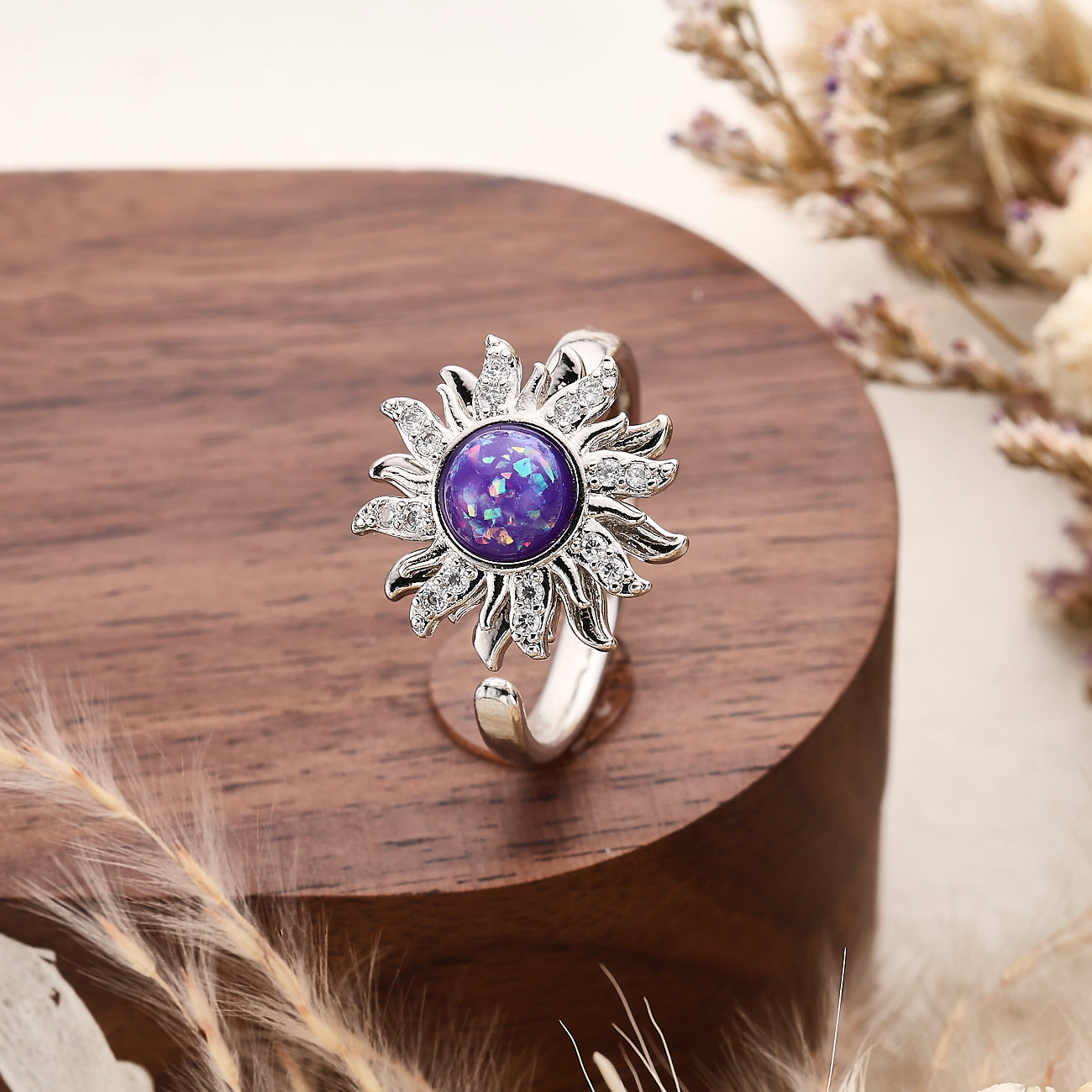 Anillo Sol Media Noche Plateado