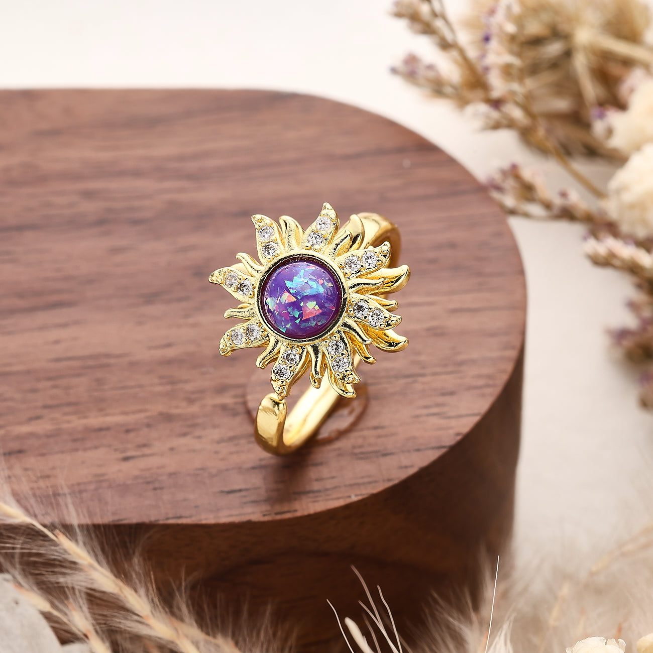 Anillo Sol Media Noche Dorado