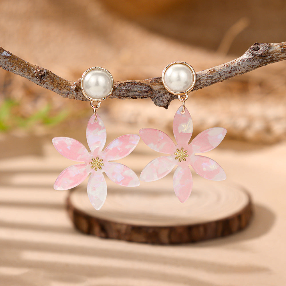 Aretes Flor Acrílico Rosa Pastel