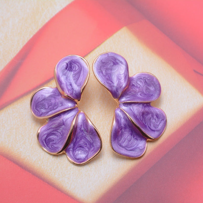Aretes Flor Esmalte Lila