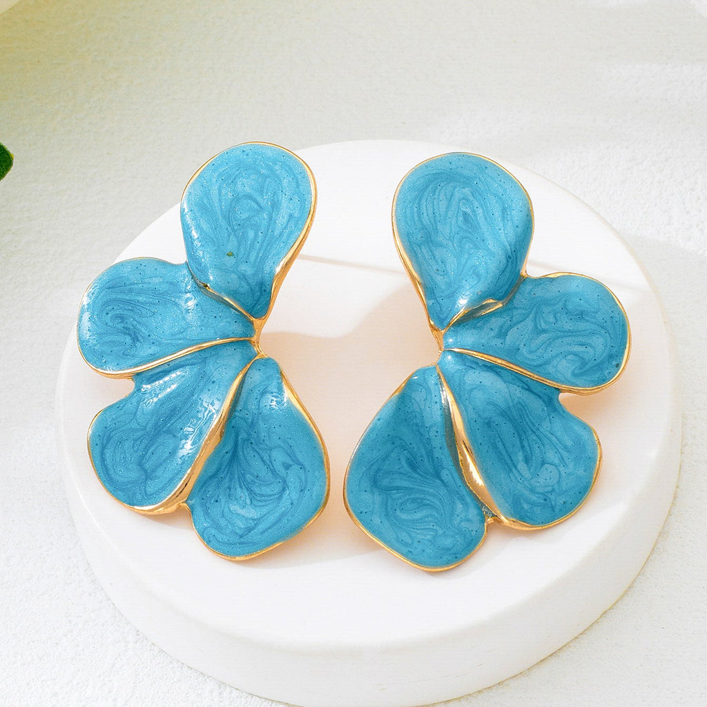 Aretes Flor Esmalte Azul