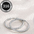 Aretes Argolla Diamantada Grande Plateado
