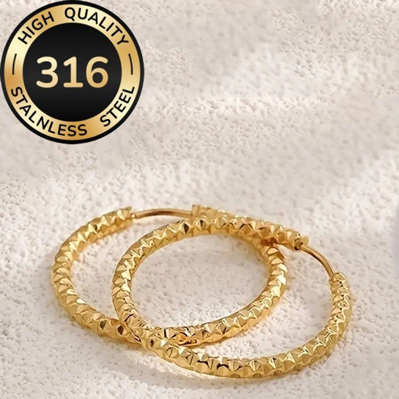 Aretes Argolla Diamantada Grande Dorado