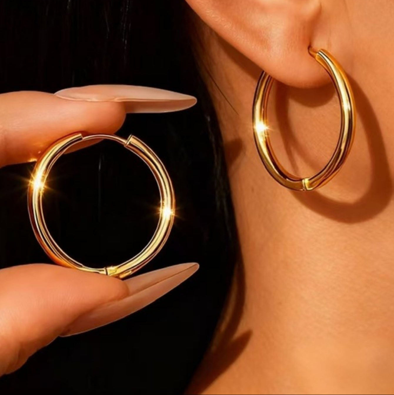 Aretes Argolla Tubo Lisa Grande Dorado