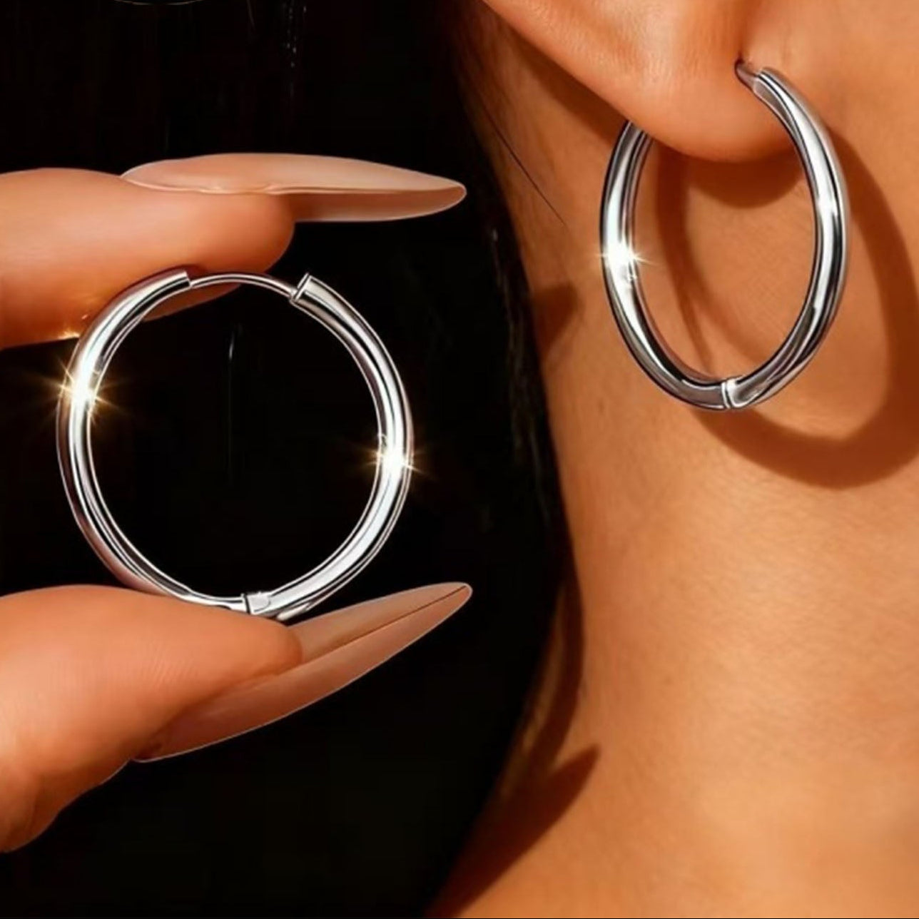 Aretes Argolla Tubo Lisa Grande Plateado