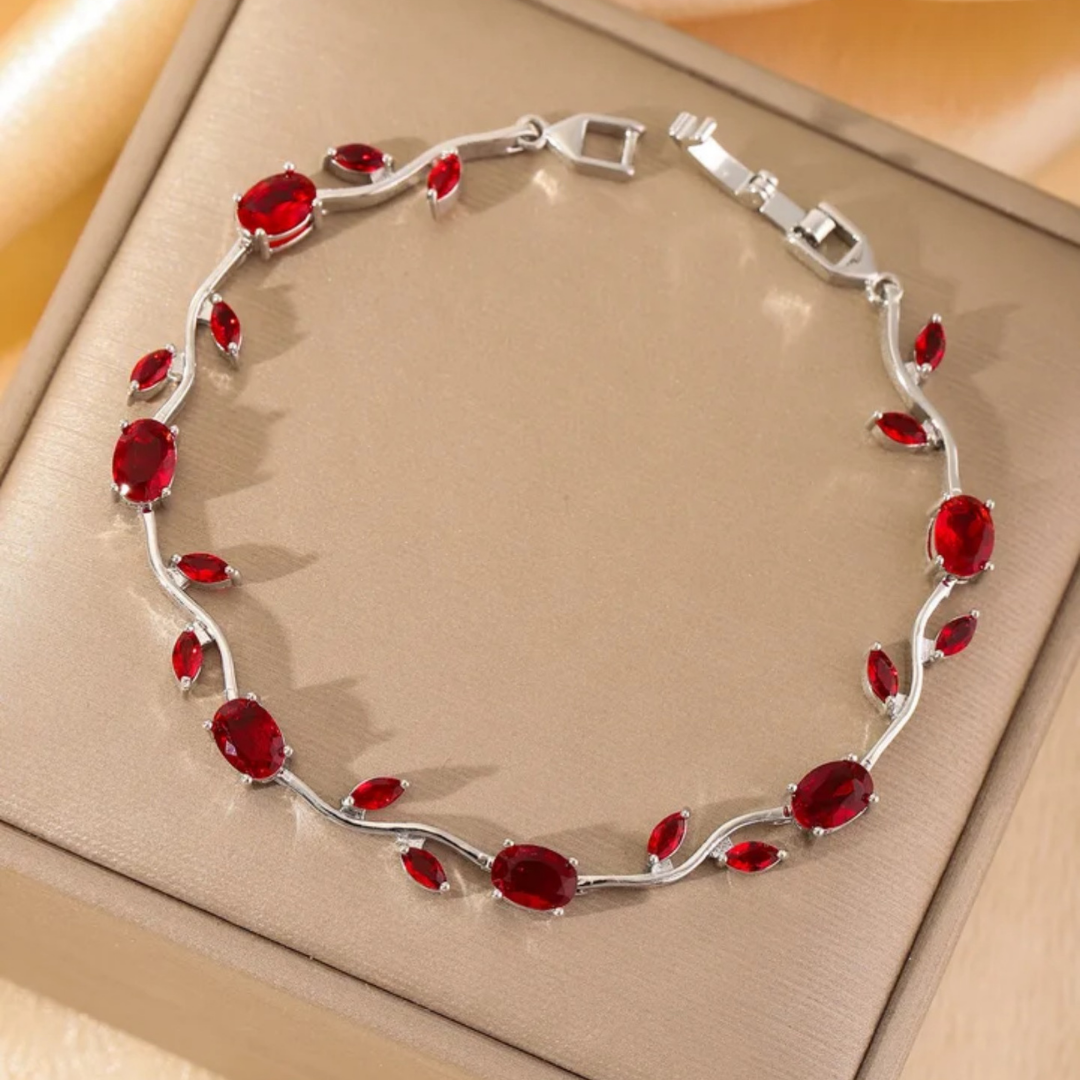 Pulsera con piedras rojo plateado