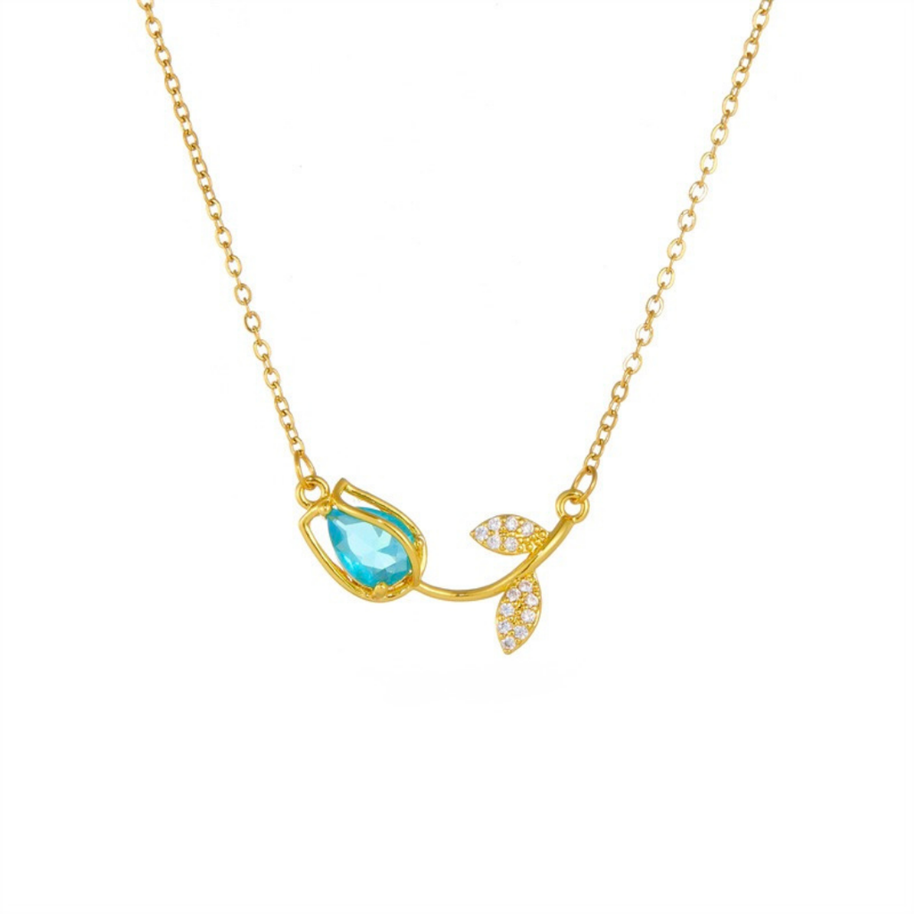 Cadena de tulipan con petalo en forma de gota azul