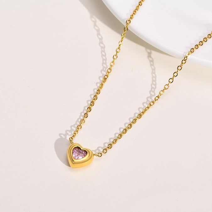 Cadena de Corazón Rosa Bisel Dorado