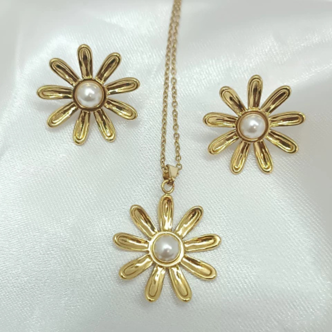 Conjunto de Flores con perla