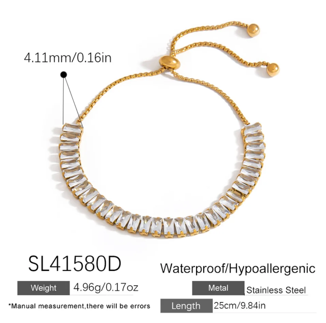 Pulsera Ajustable Cristales Baguette Dorada