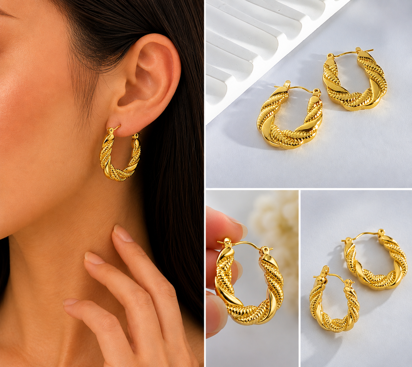 Aretes Argolla Trenzada Gruesa