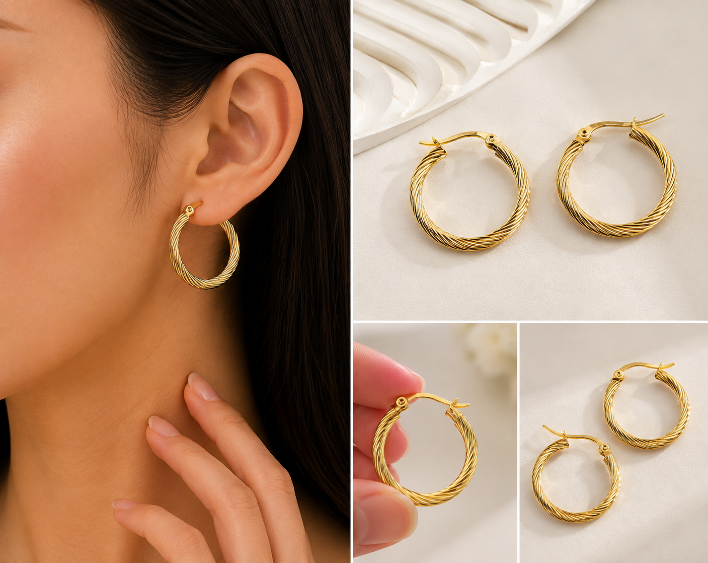 Aretes Argolla Trenzada Fina