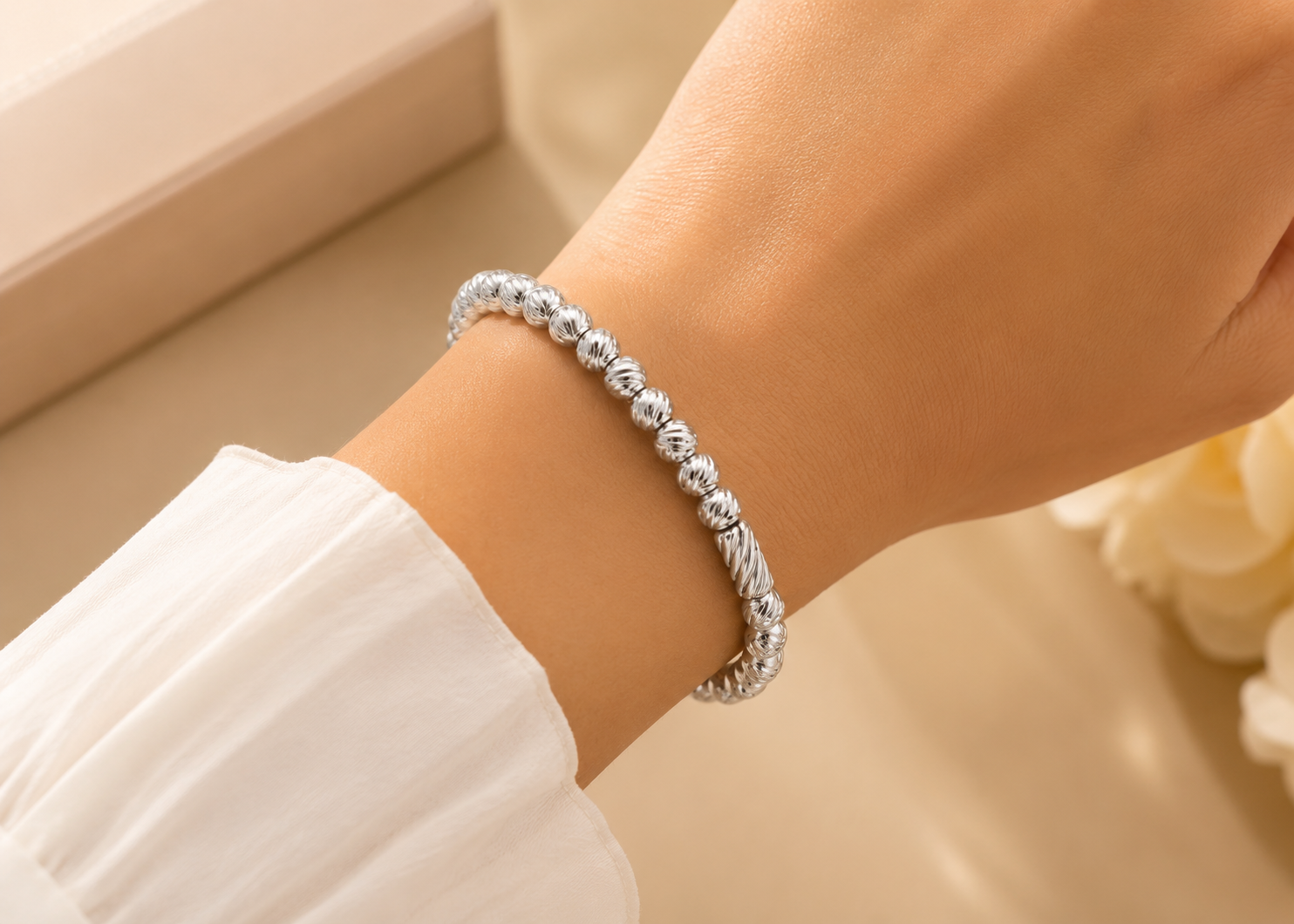 Pulsera Bolas Texturizadas Plateada