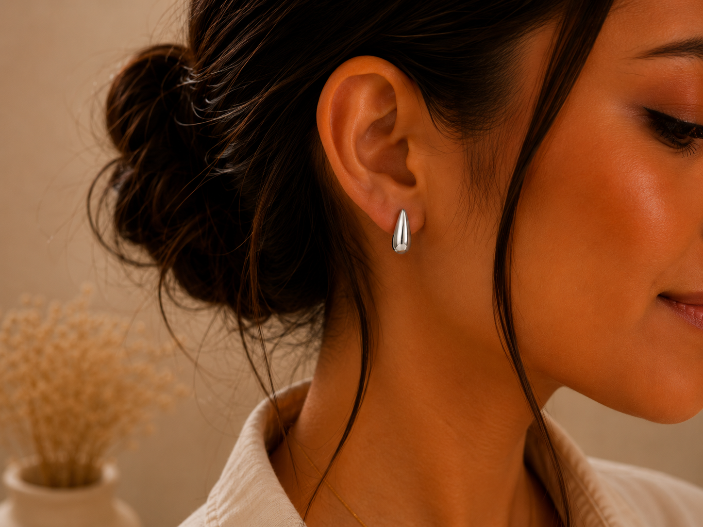 Aretes Gota Larga Stud Plateado
