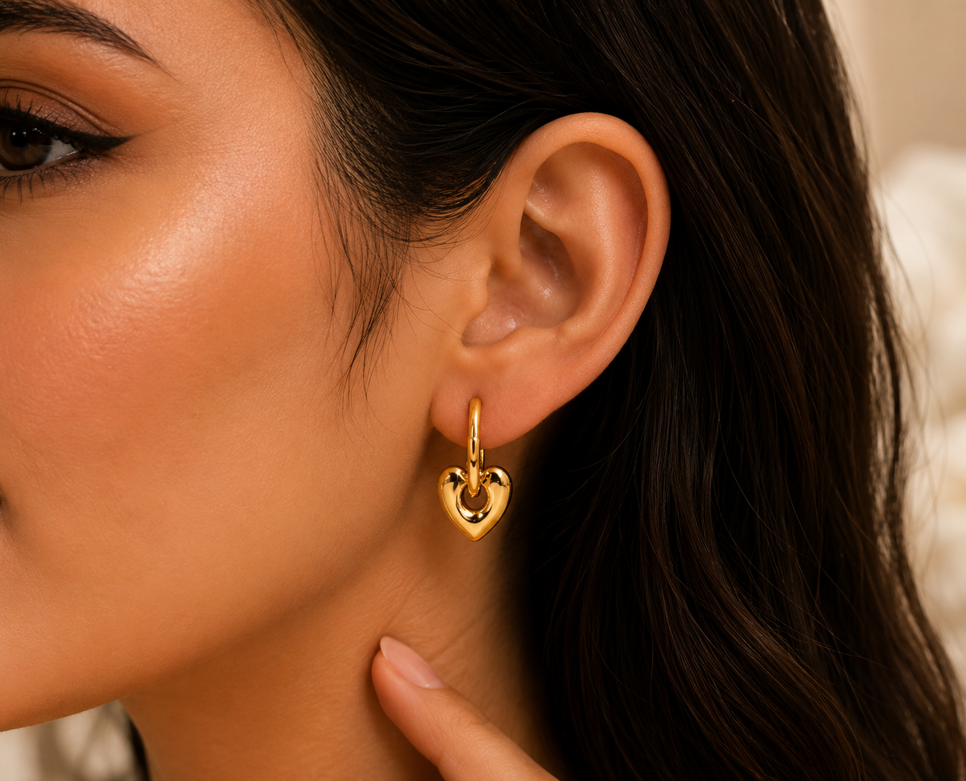 Aretes Argolla Corazón Colgante Dorado