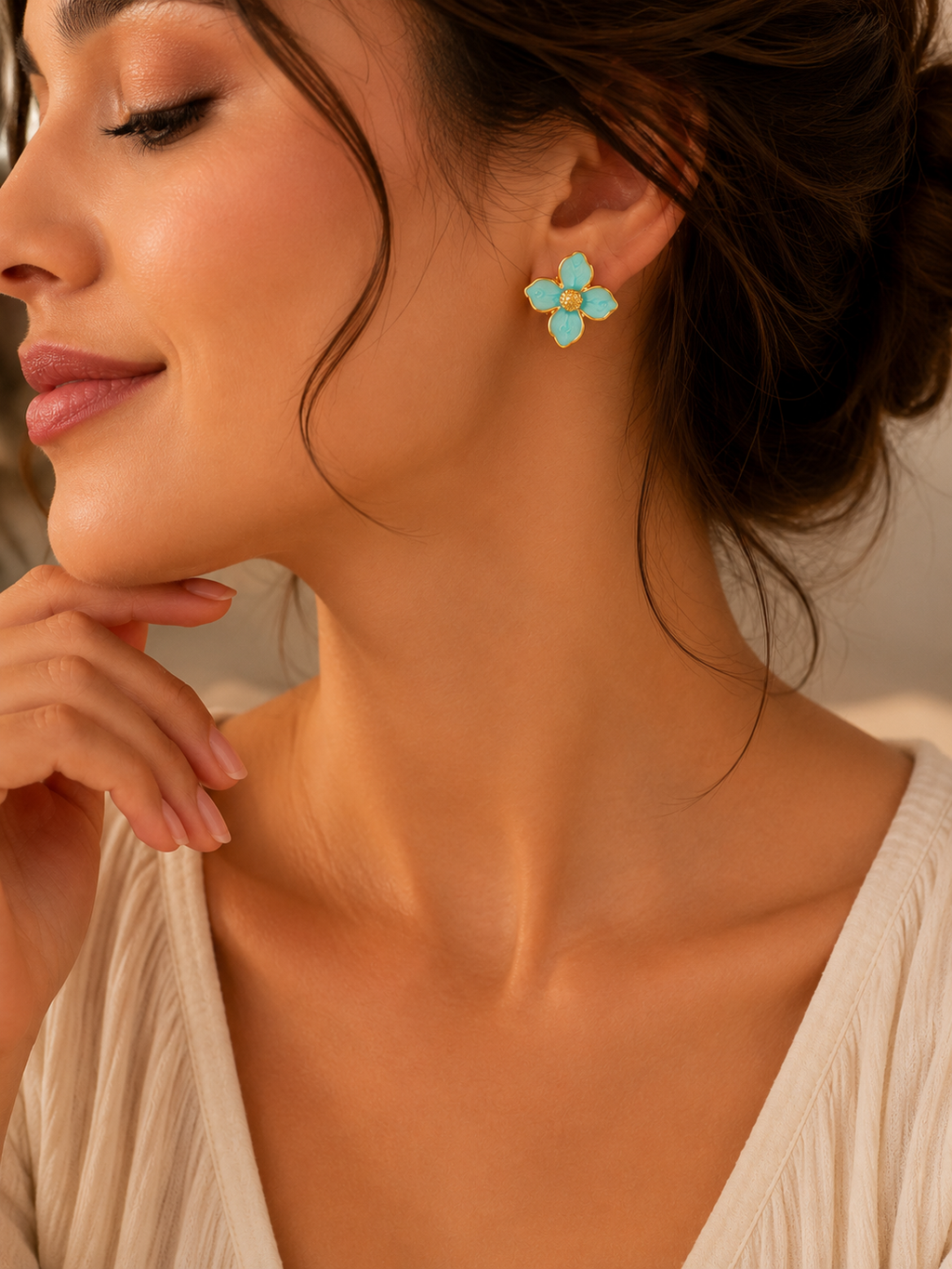 Aretes Flor Esmalte Turquesa