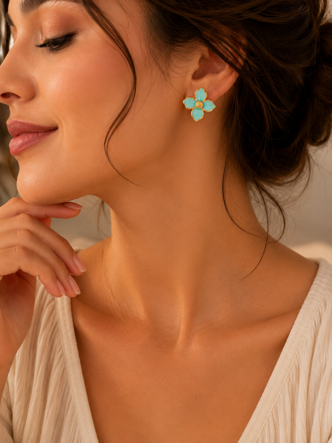Aretes Flor Esmalte Turquesa