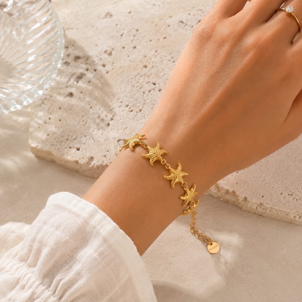 Pulsera Cadena Estrellas de Mar Dorada