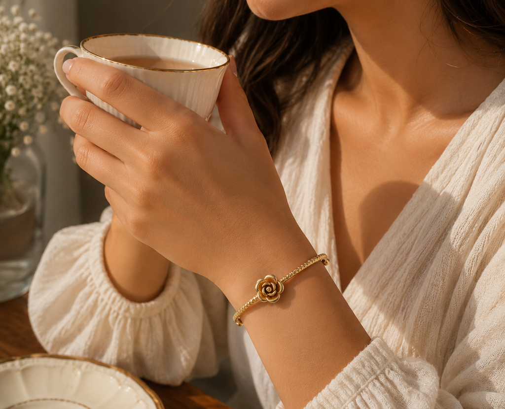 Brazalete Abierto Rosa Dorado