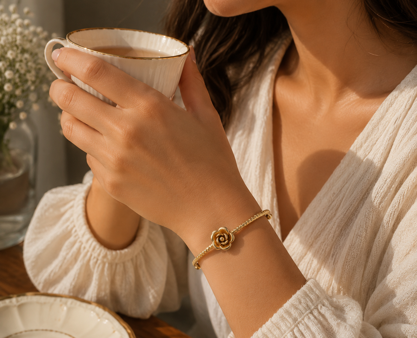 Brazalete Abierto Rosa Dorado