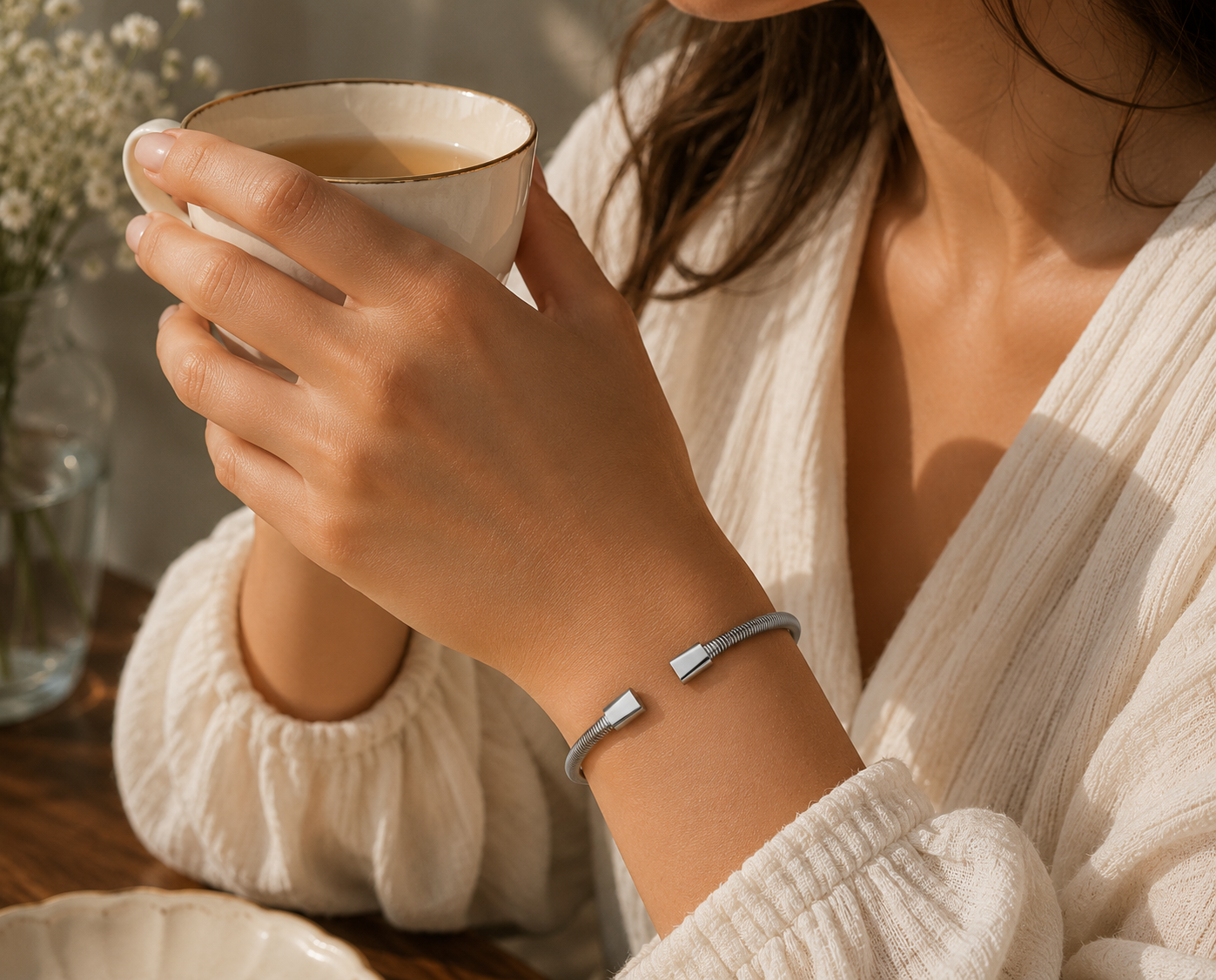 Brazalete Abierto Espiral Enrollado Plateado
