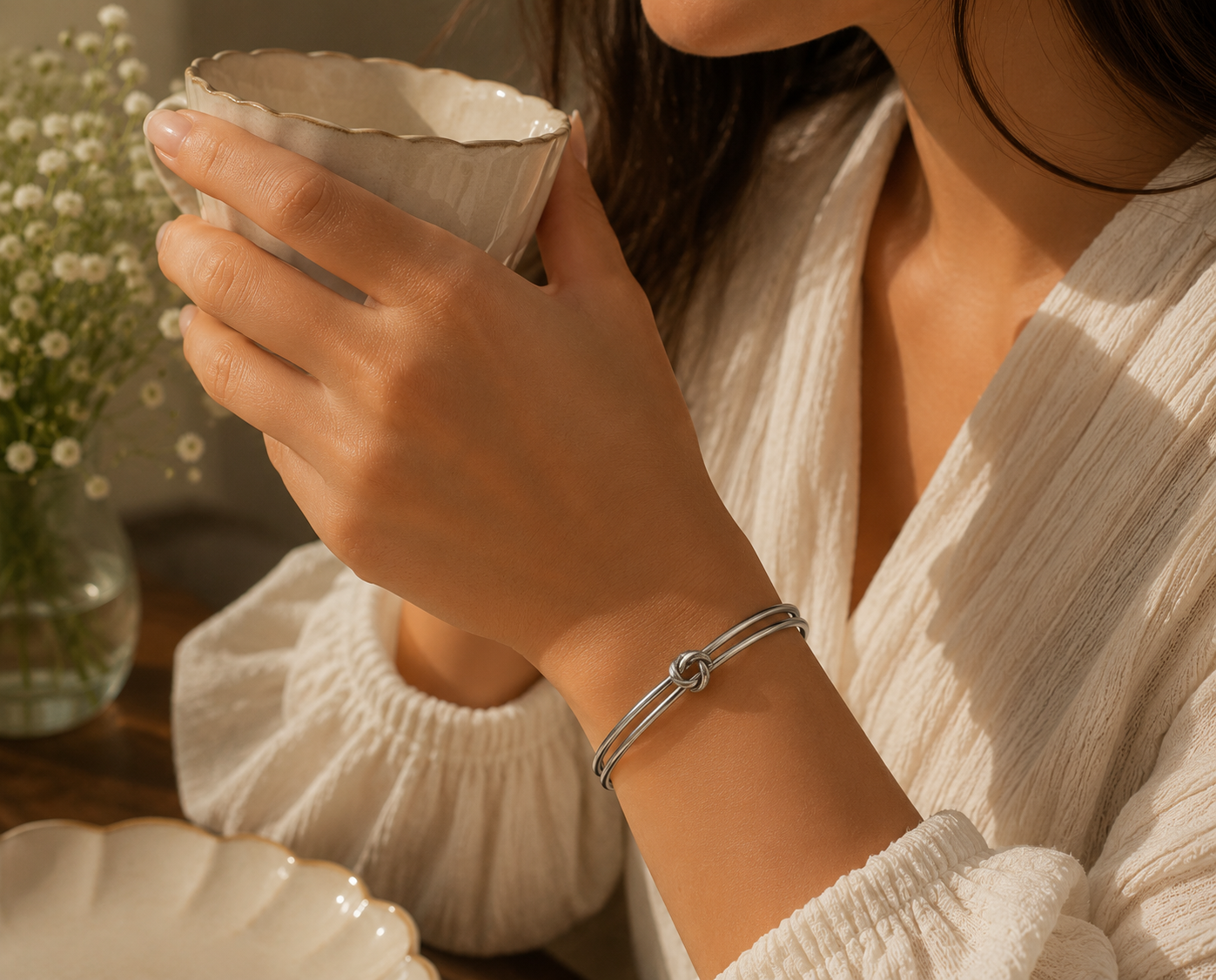Brazalete Doble Nudo Marinero Plateado