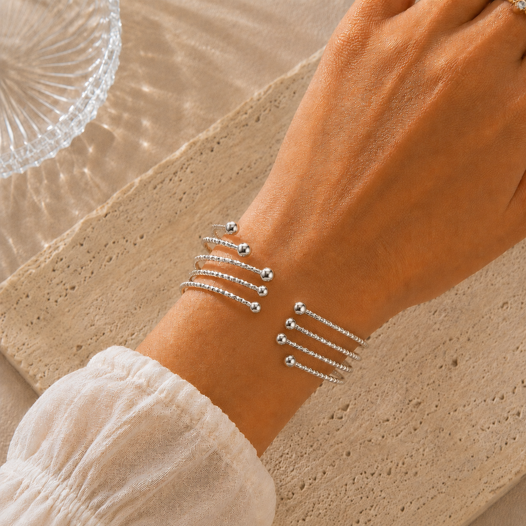 Brazalete Multibanda Texturizado Plateado