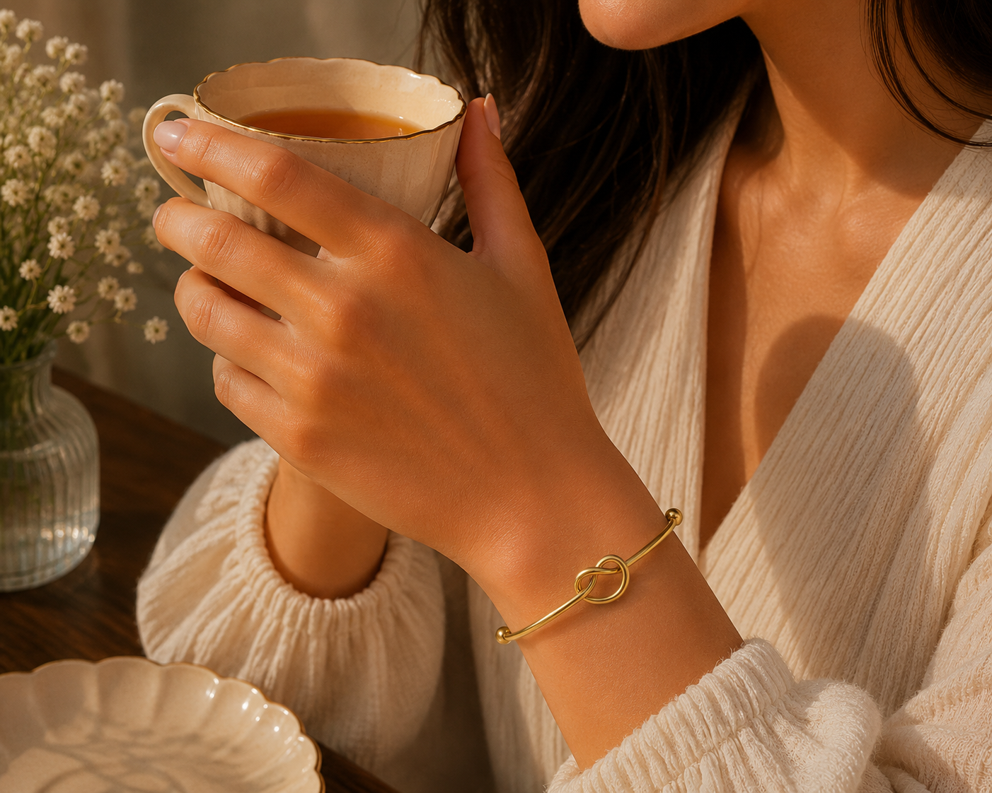 Brazalete Abierto Nudo Corazón Infinito Dorado