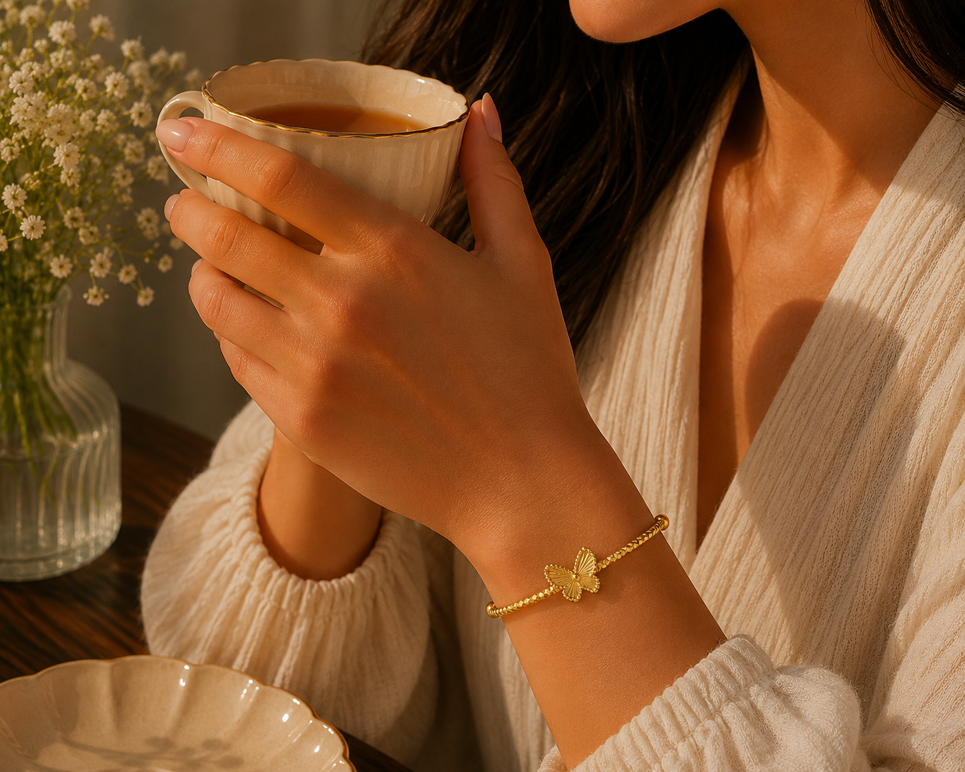 Brazalete Abierto Mariposa Dorado