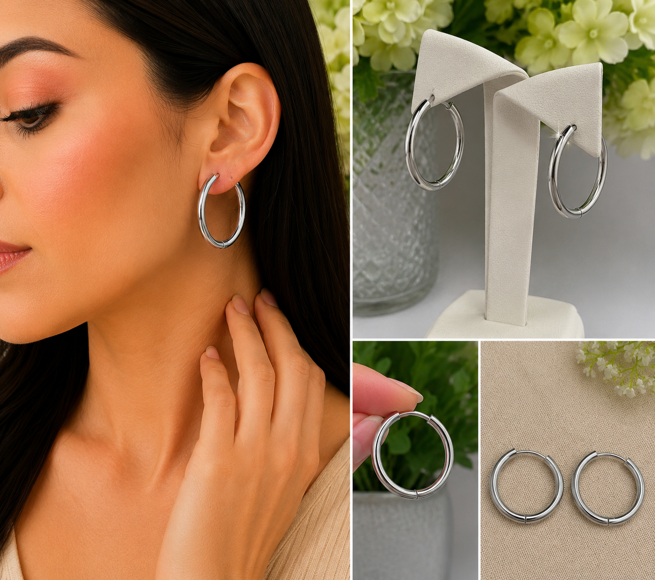 Aretes Argolla Tubo Lisa Grande Plateado