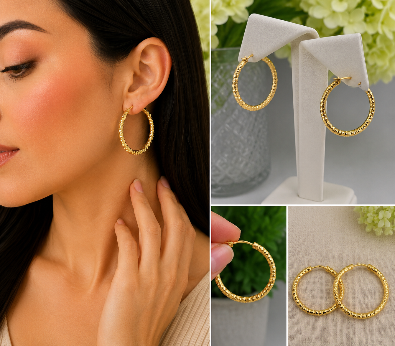 Aretes Argolla Diamantada Grande Dorado