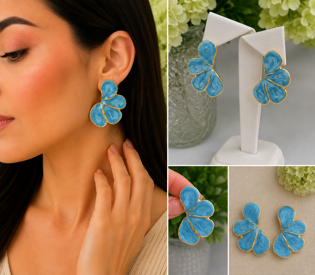 Aretes Flor Esmalte Azul