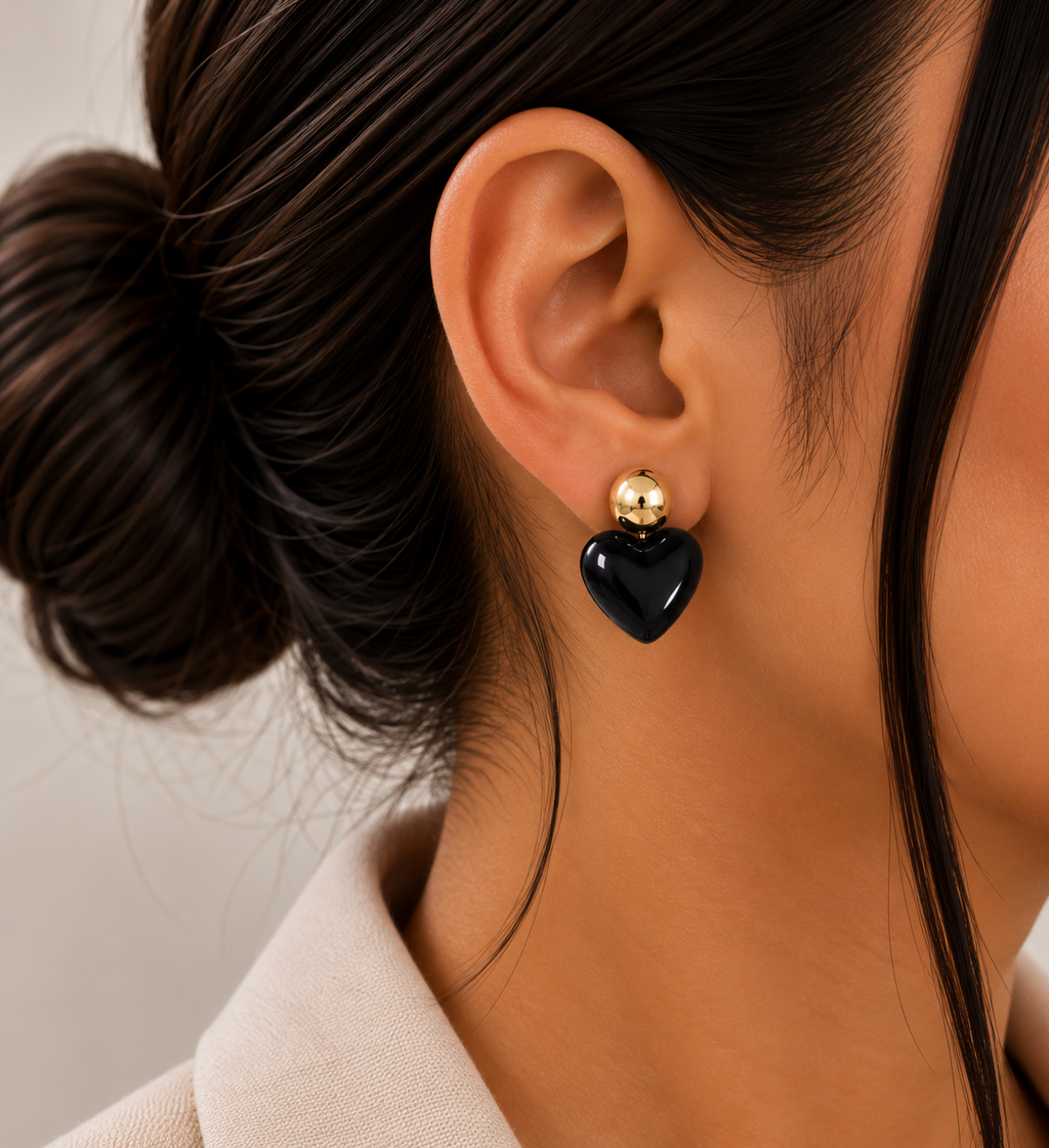 Aretes Corazón Nacarado Negro