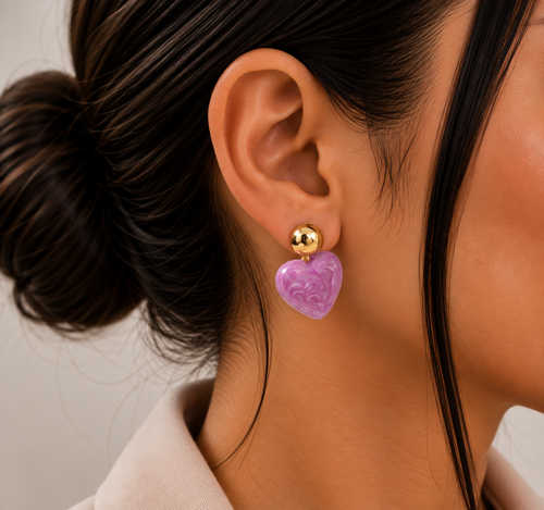 Aretes Corazón Nacarado Lila