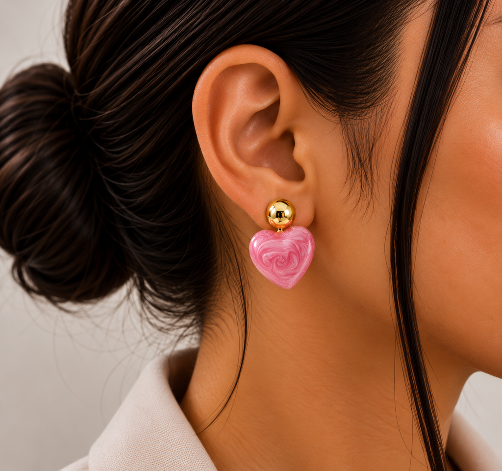 Aretes Corazón Nacarado Rosa