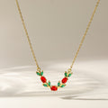 Cadena de tulipán con Piedras Rojas y Hojas Verdes