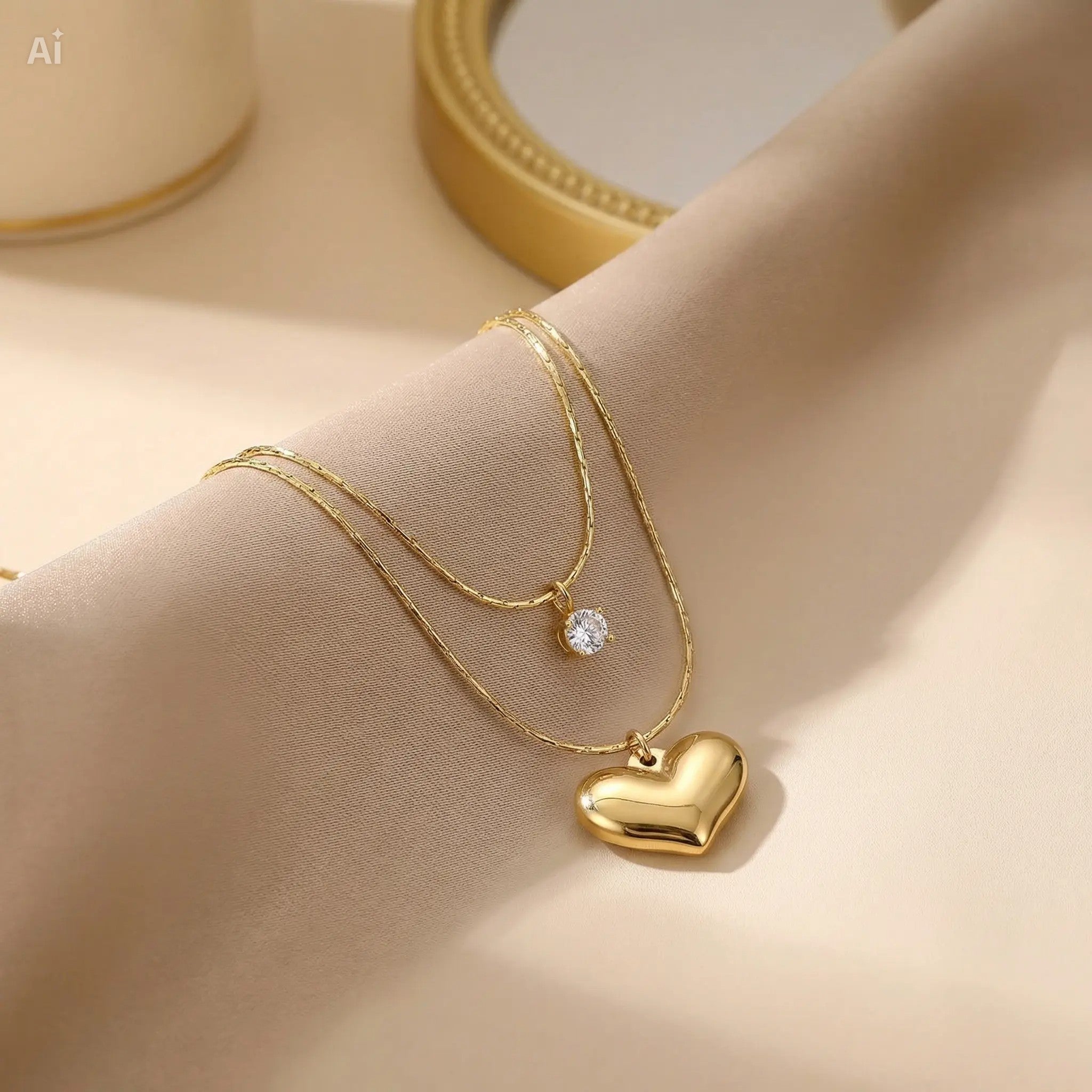 Cadena Doble de corazón y piedra brillante